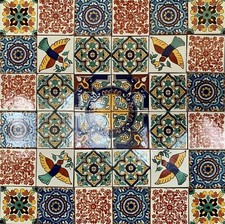 36 x Mixed 10.5cm Mexican Talavera Style Tiles (Seconds)