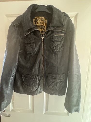 Superdry black leather jacket - black,