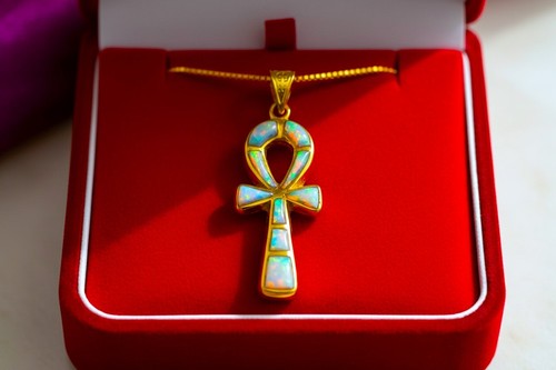 Gold ankh necklace sparkle - necklace,,