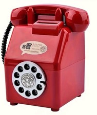 NEW in BOX RED vintage TELEPHONE MONEY BANK  dial and HANDSET with CORD RETRO