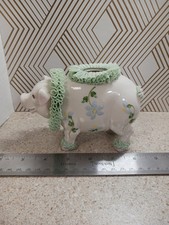 Extremely Rare Irish Dresden Pig With Lace, Hair Receiver/piggy Bank
