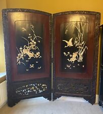 Antique Screen Divider Japanese Lacquered Carved Inlaid Shibayama Meiji period