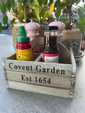 Wooden 4 Compartment Condiment Holder with Built-in Handle + Covent Garden Print