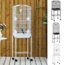 Bird Cage Metal Budgie Cages W/ Rolling Stand Slide-out Tray Storage Shelf