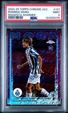 2024-25 TOPPS CHROME UEFA #137 RODRIGO MORA ROOKIE RC MAGENTA SHIMMER - PSA 9