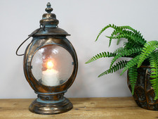 Large Vintage Aged Style Metal & Glass Candle Tealight Holder Ship's Lantern