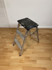 Vintage ABRU Folding Metal Industrial Step Stool With Black Seat