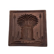 Antique Carved Wooden Sheaf of Wheat Butter Stamp Print Folk Art Block
