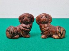 Pair of Small Vintage Pekingese Dog Brown Glazed Ornaments