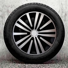 Black & Silver Set of 4x16 inch Wheel Trims, hub caps to fit vivaro + badges