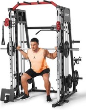 Smith Machine 2200LBS Power Cage Squat Rack w/ Bar Dual Cable System Home Gym