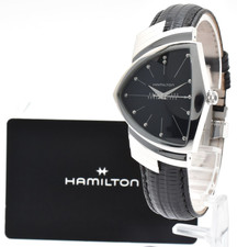 New Batt! [Near MINT] HAMILTON Ventura H244112 Black Dial Qz Men's Watch JAPAN
