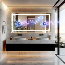 Smart LED Illuminated Fog-free Bathroom Mirror Bluetooth Speaker Digital Display