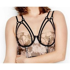 Victoria's Secret Black Lightly Lined Strappy Cage Bustier Longline Bra Size 38D