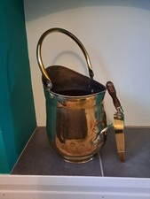 Vintage Copper & Brass Coal Scuttle Bucket  Hand-Made in England With Shovel