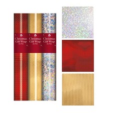 3 Rolls Holographic Wrapping Paper Christmas Gift Wrap Silver Red Gold 2m x 70cm