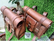 Motorcycle Roll Top Brown Leather Side 2 Bag Pouch Saddlebags Panniers JMB ®
