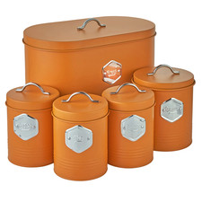 Cooks Professional Kitchen Storage Set Bread Bin Sugar Tea Coffee Orange/Silver