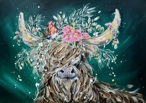 Highland cow and - robin, with