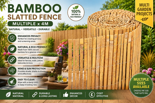 Natural bamboo slatted fence - natural,