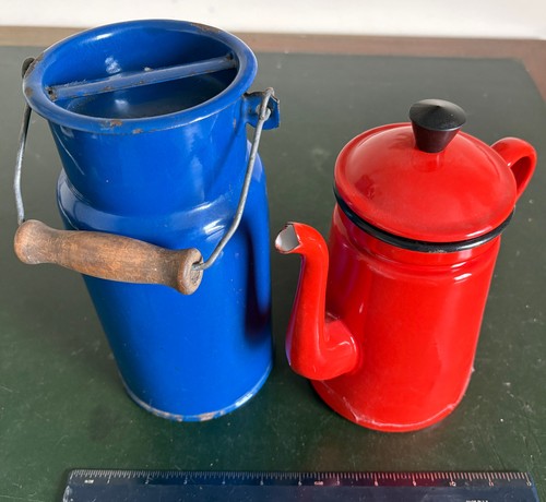 Vintage blue enamel milk urn - urn, &