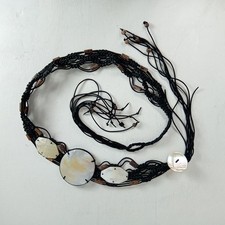 Macrame Obi Belt Hand Woven  Mother Pearl, Beads L88cm W6cm 36cm tazzles 60/70s