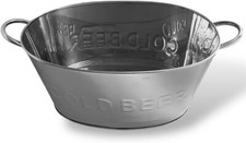 Retro Large Ice Cold Drinks Metal Bucket, Oval Party Beverage Tub with Handles