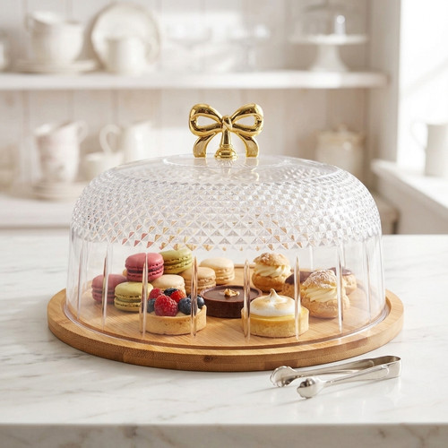 Bamboo wooden cake stand - wooden, &