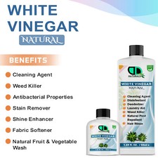 White Vinegar 100% Natural For Cleaning Pickling Marinating Cooking, Multi Uses