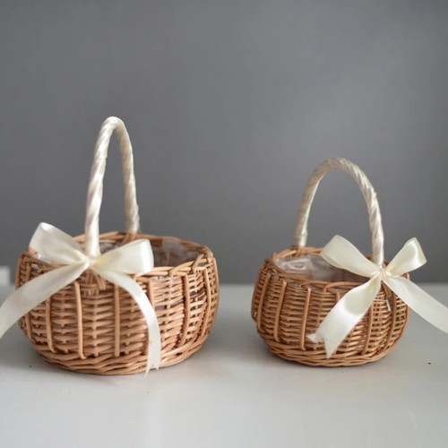 Woven wicker flower basket - woven,