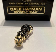 Vintage Gale Hayman Enameled Leopard Brooch Pin Original Box Gold Tone