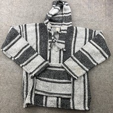 BAJA Hoodie Men Large Gray Striped Hooded Pullover Southwestern Surf