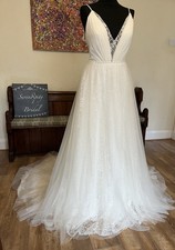 Nieve Couture Elizabeth Boho Chiffon Lace Wedding Dress Gown Ivory Size 14