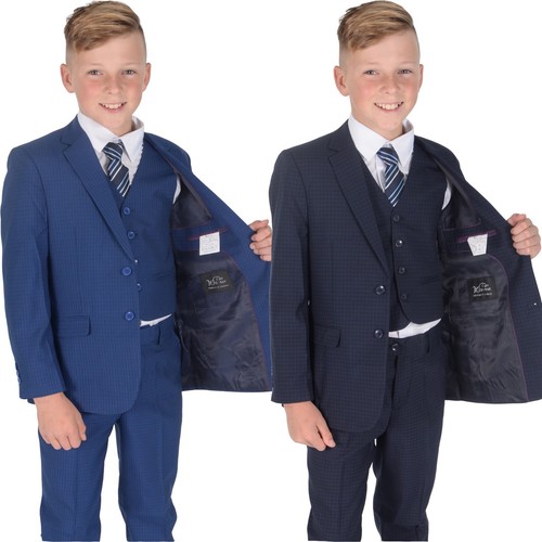 Navy blue checked suit - checked,