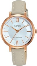 Lorus By Seiko Rose Gold Ladies Watch Sunray Dial and Grey Leather Strap RG264LX