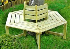 Wooden Tree Seat - Chunky Pressure Treated Round 6 Seat Bench, Pre-Fab Panels