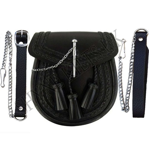 Black leather scottish kilt - leather,