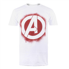 The Avengers Men's T-Shirt Marvel Stencil Logo White Top  - New