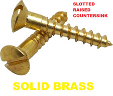 SOLID BRASS WOOD SCREWS WITH RAISED SLOTTED COUNTERSUNK HEAD No.4, No.6, No.8   