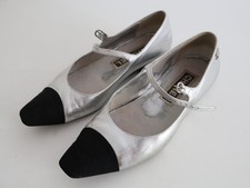 Chanel Silver Mary Jane Flats