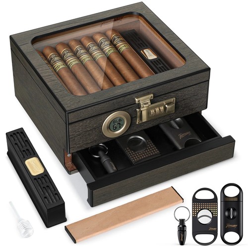Cedar wood cigar humidor glass - humidor,