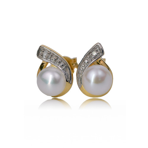 Diamond pearl stud earrings - diamond,