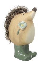 HEDGEHOG IN WELLIES & FLOWER SMALL ORNAMENT Ceramic Decor Indoor Outdoor  H16cm