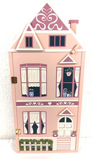 VTG  Wood Townhouse Cabinet Trinket Display 3 Shelf  Wall Hanging Pink & Floral