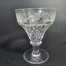 Antique 19thC Glass Rummer With Etched Vine Decoration 14cm High Chip To Rim