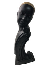 Antique Vintage  Art Deco Black  plaster mannequin head Millinery / Hats ~