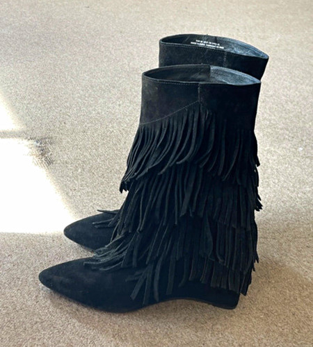 Black suede fringe - suede, ankle