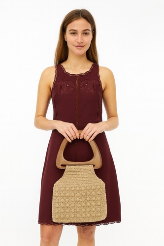 Neutral beige crochet bag with - beige,