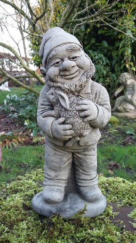 Stone garden gnome cuddling - stone,