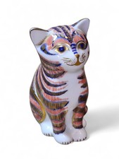 Royal Crown Derby Tabby Cat Paperweight 2009 Gold Stopper Fine Bone China Figuri